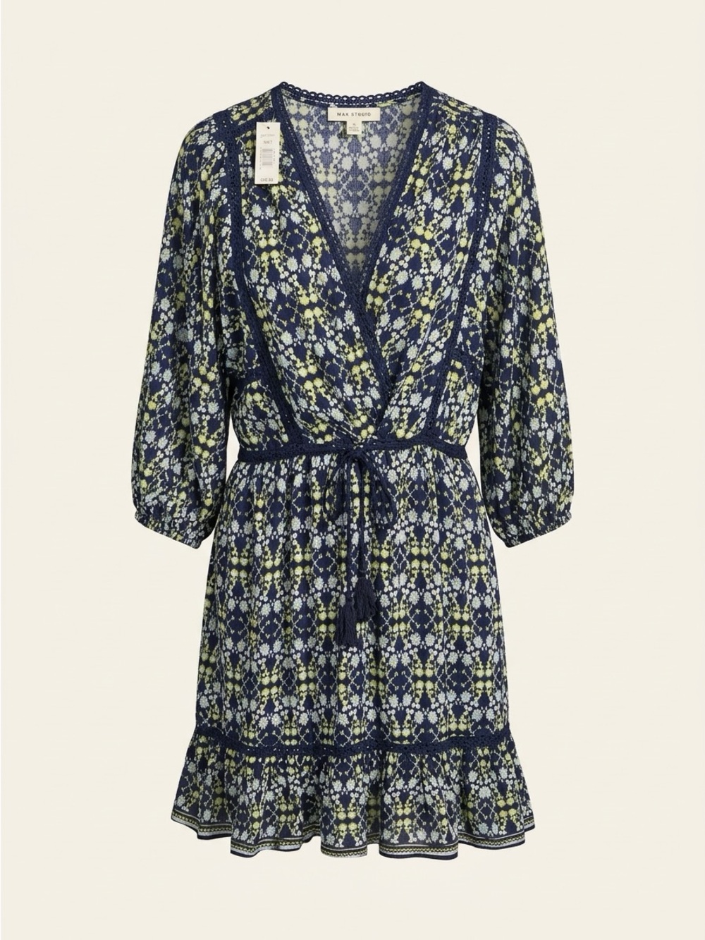 Max Studio navy blue boho floral dress NWT Medium